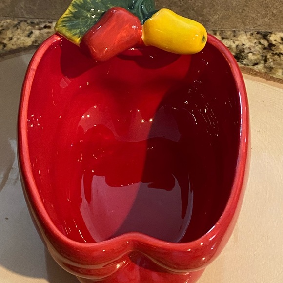 Red Chili Peppers Jalapeños Hot Salsa Chip Dip Serving 2 Bowl Dish Set Ceramic - Picture 5 of 16